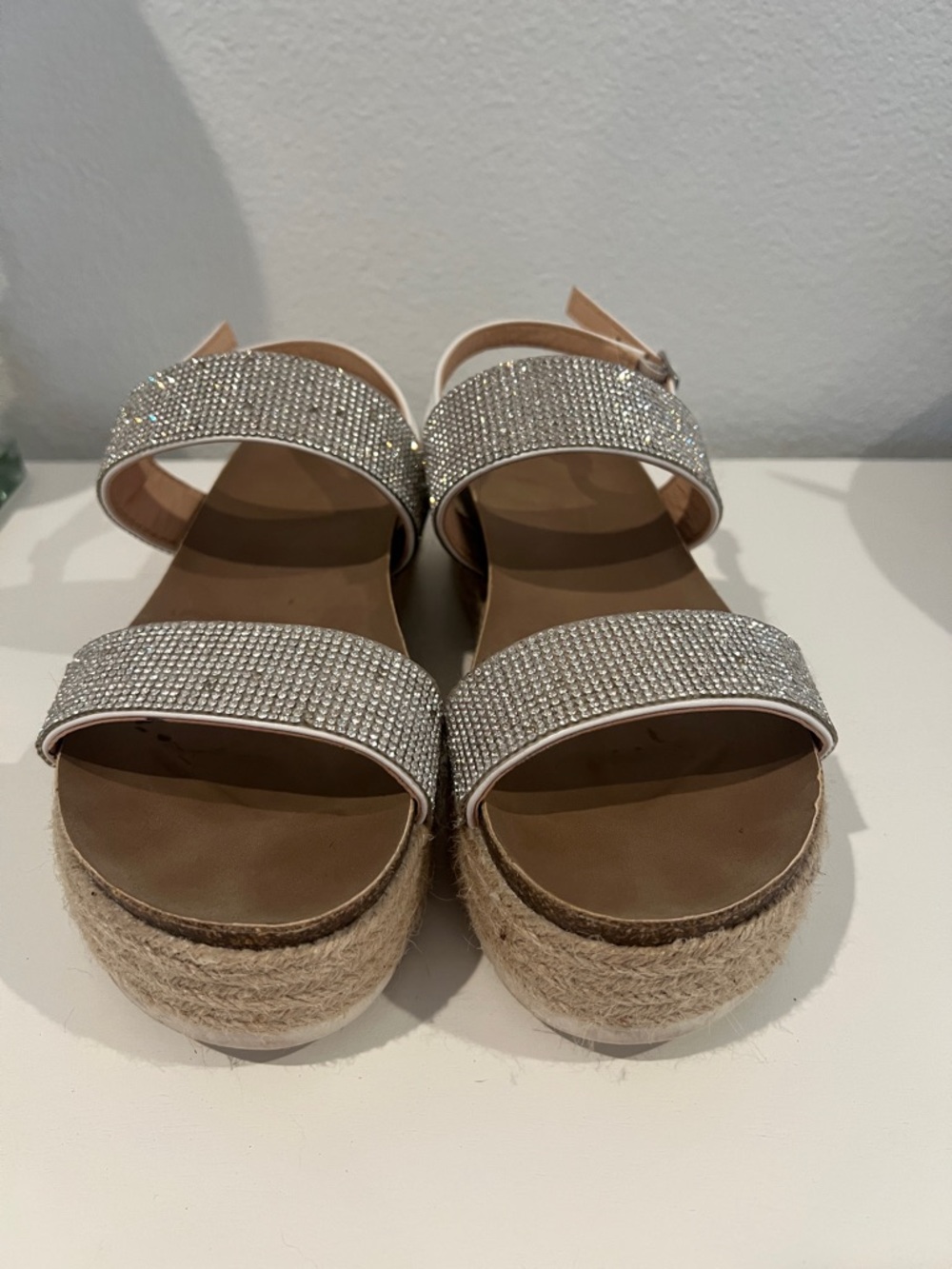 Women's Silver Embellished Espadrille Sandals